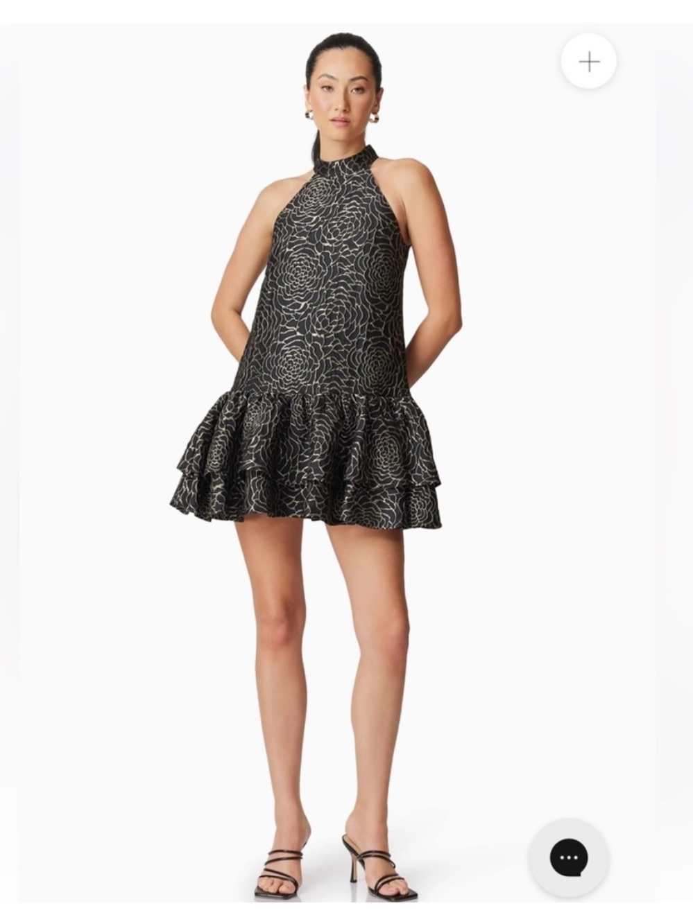 elliatt deanna black & gold floral rose jacquard halter mini dress small NEW